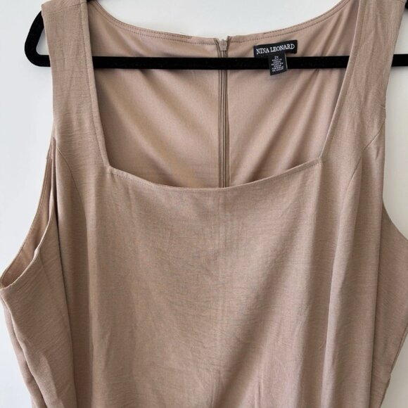 Nina Leonard Women’s Sleeveless Belted Dress Khaki 2X Pockets Plus Size - Picture 4 of 8